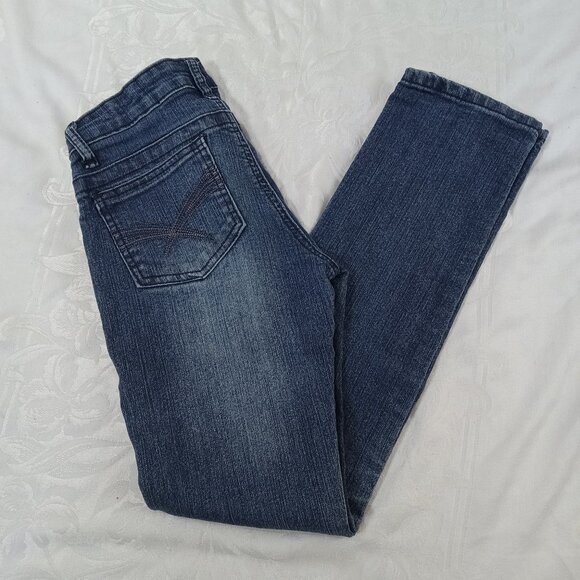 Justice Jeans Girls Size 14 Faded Skinny Denim Mid Rise Y2K Tapered - Picture 1 of 15